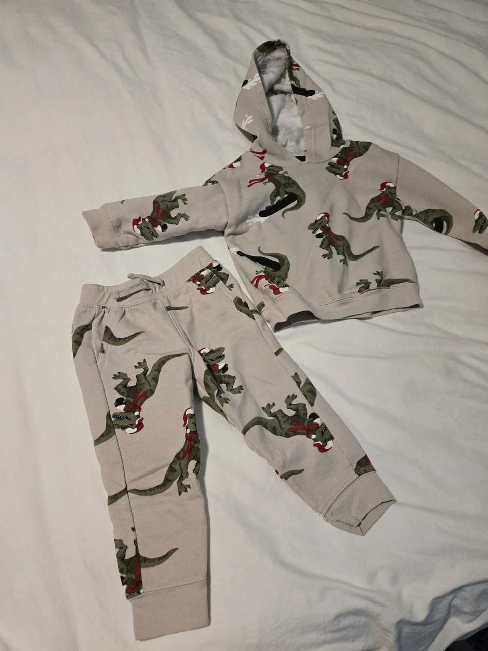 Carter's Cream Hoodie and Joggers with Green Dino and Red Accents